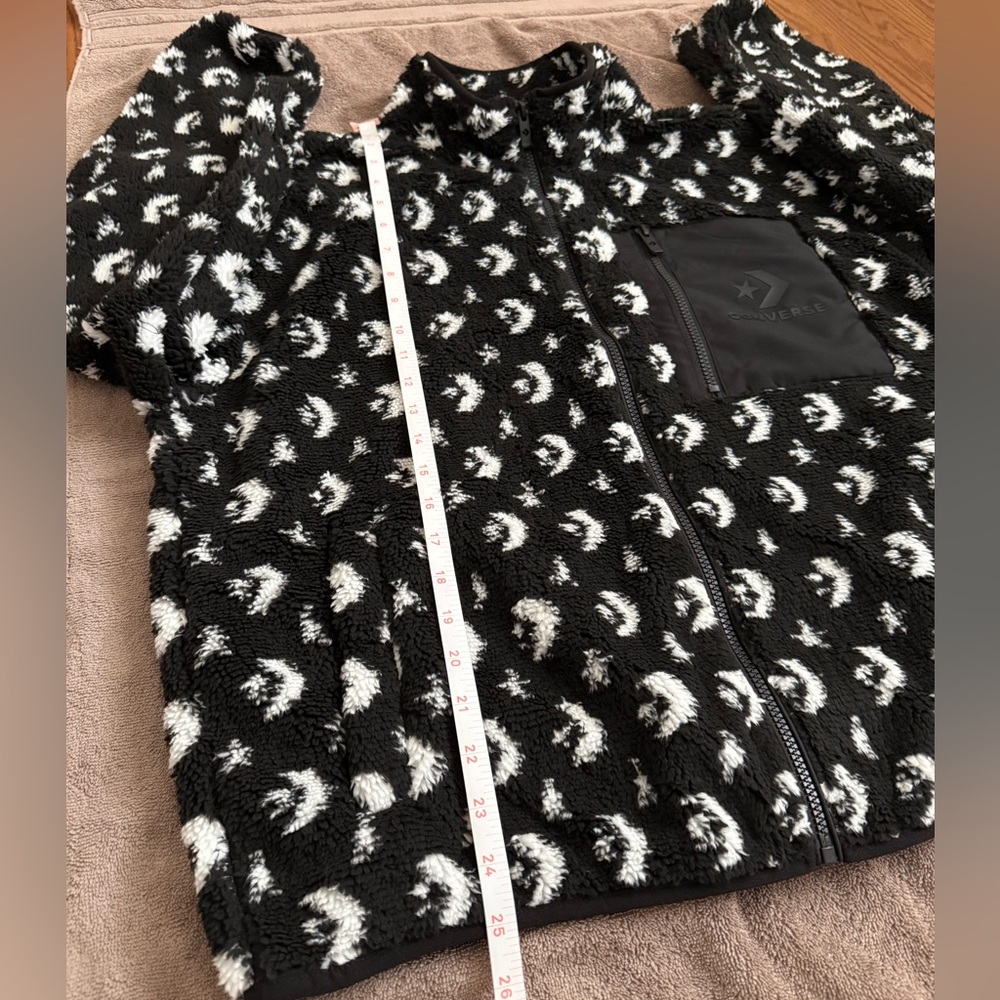 🖤🤍Converse Black and White Patterned Fleece Teddy Full Zip Jacket NWT Size Large - Picture 9 of 12